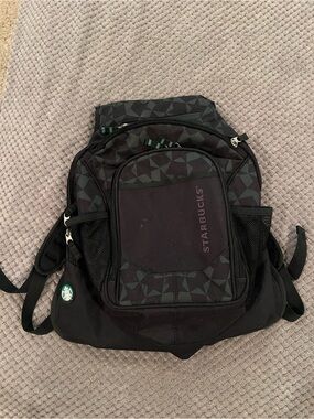 Starbucks Black Backpack with Dark Green Geometric Accents